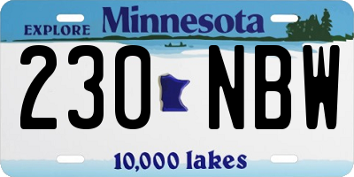 MN license plate 230NBW