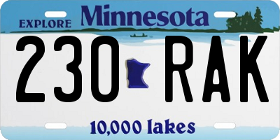 MN license plate 230RAK