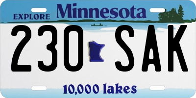 MN license plate 230SAK