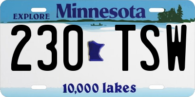 MN license plate 230TSW