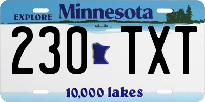 MN license plate 230TXT