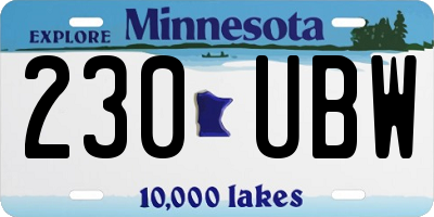 MN license plate 230UBW