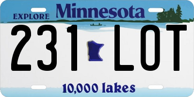 MN license plate 231LOT