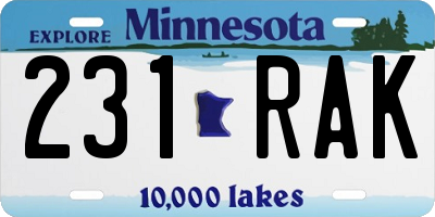 MN license plate 231RAK