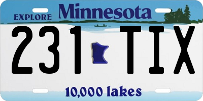 MN license plate 231TIX