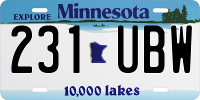 MN license plate 231UBW