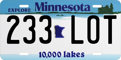 MN license plate 233LOT