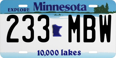 MN license plate 233MBW