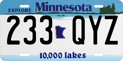 MN license plate 233QYZ