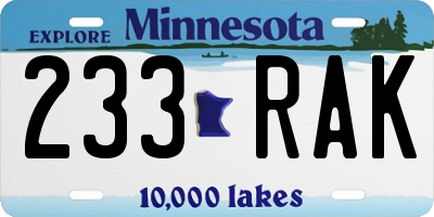 MN license plate 233RAK