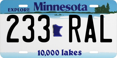 MN license plate 233RAL