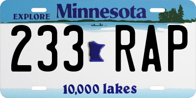 MN license plate 233RAP