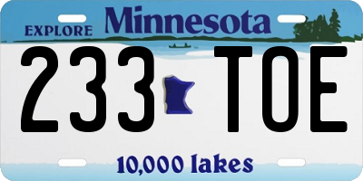 MN license plate 233TOE