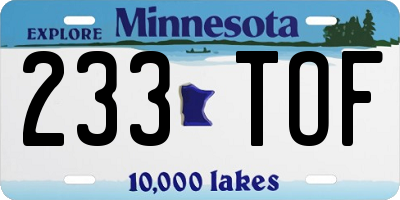 MN license plate 233TOF