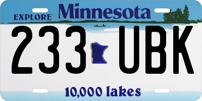 MN license plate 233UBK