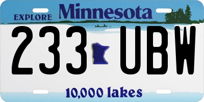 MN license plate 233UBW