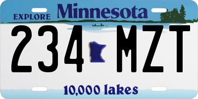 MN license plate 234MZT