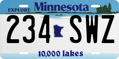 MN license plate 234SWZ