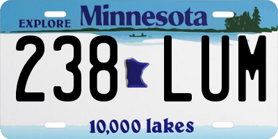 MN license plate 238LUM
