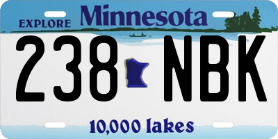 MN license plate 238NBK