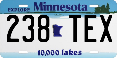 MN license plate 238TEX