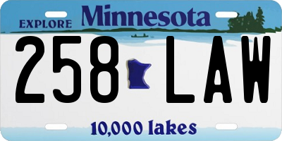 MN license plate 258LAW