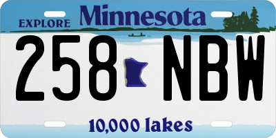 MN license plate 258NBW