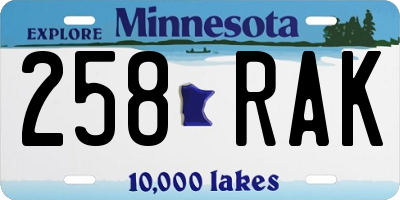 MN license plate 258RAK