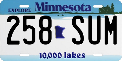 MN license plate 258SUM