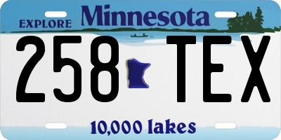 MN license plate 258TEX