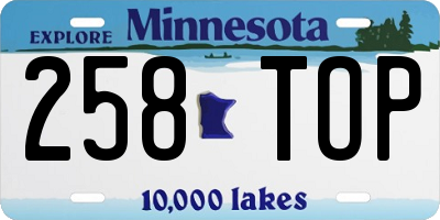MN license plate 258TOP