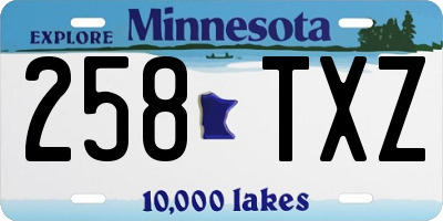 MN license plate 258TXZ