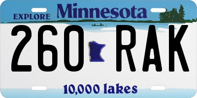 MN license plate 260RAK