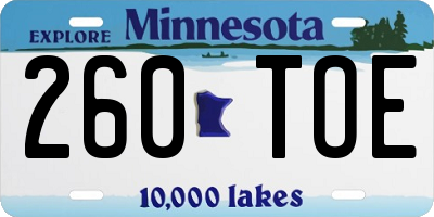 MN license plate 260TOE