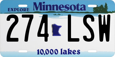 MN license plate 274LSW