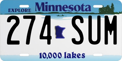 MN license plate 274SUM