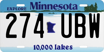 MN license plate 274UBW