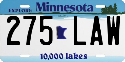 MN license plate 275LAW