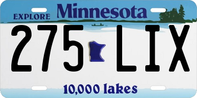 MN license plate 275LIX