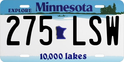 MN license plate 275LSW