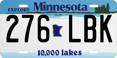MN license plate 276LBK