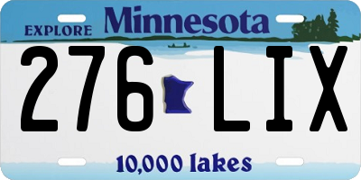 MN license plate 276LIX