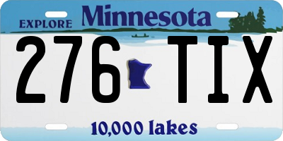 MN license plate 276TIX