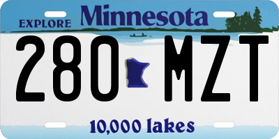 MN license plate 280MZT