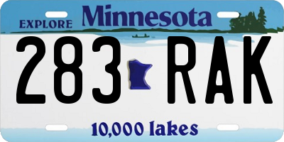 MN license plate 283RAK