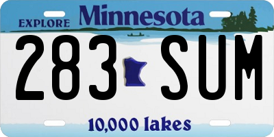 MN license plate 283SUM