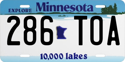 MN license plate 286TOA