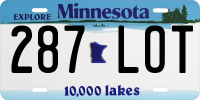 MN license plate 287LOT