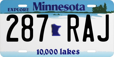 MN license plate 287RAJ