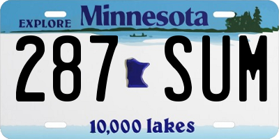 MN license plate 287SUM